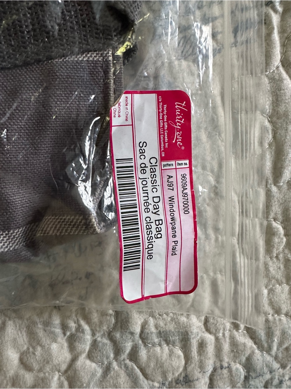 thirty-one Gray Plaid Tote with Webbed Straps